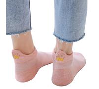 Ivedin Confezione da 5 Calzini Bassi alla Caviglia in Cotone per Donna e Bambina | Corona di Regina Ricamata sul Tallone | Taglia Unica 35 a 40 EU