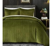 Ivellow Set di biancheria da letto trapuntata in velluto per letto king size, verde, leggero, morbido, reversibile, per tutte le stagioni, 3 pezzi, lussuoso piumino in velluto con retro in microfibra