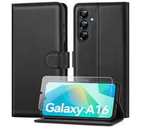 ivencase Cover per Samsung Galaxy A16 5G/4G con Vetro Temperato [Premium Pelle] [Funzione Stand] Slot Scheda Antiurto Magnetico Wallet Flip Case Protettiva Custodia per Samsung Galaxy A16 5G/4G, Nero