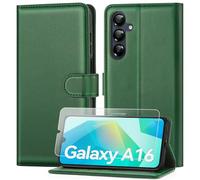 ivencase Custodia compatibile con Samsung Galaxy A16 e pellicola protettiva in poliuretano [blocco RFID] [scomparto per carte] [chiusura magnetica] [funzione leggio] Custodia a portafoglio, verde