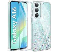 ivencase Glitter Cover compatibile con Samsung Galaxy A16 4G / 5G con 2 vetri temperati, custodia trasparente glitterata morbida in silicone cover per Samsung Galaxy A16 6,7″ - trasparente