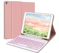 IVEOPPE Tastiera iPad 9 Generazione 10.2, Layout Italiano, Cover Tastiera Retroilluminato Bluetooth Rimovibile per iPad 8/7/Air 3 10.5/Pro 10.5, Custodia con Portapenna, Rosa