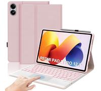IVEOPPE Tastiera per XIAOMI REDMI Pad 2 Pro/Pad Pro 12.1" con Touchpad, Cover Keyboard Trackpad Italiano QWERTY con 7 Colori Illuminato, Senza fili Bluetooth Staccabile Custodia, Rosa