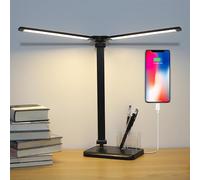 iVict Lampada Da Scrivania LED, 5 Modalità d'illuminazione 10 Livelli di Luminosità, Funzione di Memoria, Due Porte di Ricarica, Funzione Timer per Lettura, Cameretta, Ufficio, Bianca