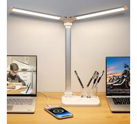 iVict Lampada Da Scrivania LED, 5 Modalità d'illuminazione 10 Livelli di Luminosità, Funzione di Memoria, Due Porte di Ricarica, Funzione Timer per Lettura, Cameretta, Ufficio, Bianca