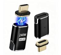 IVIVTOR Adattatore magnetico USB C, 2 pezzi, 240 W, USB-C 24 pin, connettore magnetico di tipo C, 80 Gbps, ricarica rapida e trasferimento dati per laptop, tablet, telefoni cellulari, smartphone, nero
