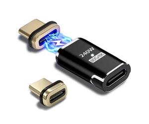 IVIVTOR Adattatore magnetico USB C, 240 W, USB-C 24 pin, connettore magnetico di tipo C, 80 Gbps, ricarica rapida e trasferimento dati per laptop, tablet, telefoni cellulari, smartphone, nero grafite