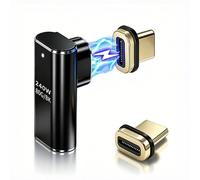 IVIVTOR Adattatore Magnetico USB-C - Adattatore Magnetic USB-C 90 Gradi 240W 5A Ricarica Rapida, Connettore Magnetico Tipo C 24 pin Trasmissione dati a 80 Gbps per MacBook Laptop Tablet Telefono -Nero