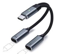 IVIVTOR Splitter Caricabatterie Cuffie USB C - Adattatore 2 in 1 da 100W Y Type per Ricarica Rapida e Audio Compatibile con Porte Type-C per telefoni e dispositivi di tipo C - Grigio