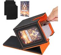 IVODEELA Deck Box con Due Divisori,Magnetic Flip Deck Box Magic mit Display per MTG Magic Commander TCG,Porta Deck Capacità di 100+ Carte,Pelle PU Deckbox,Nero Arancione