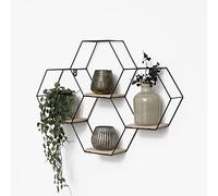 IVOL Mensola da parete a nido d'ape in metallo, 4 ripiani in legno, 40,5 x 58 cm, colore nero, da appendere alla parete per soggiorno, soggiorno