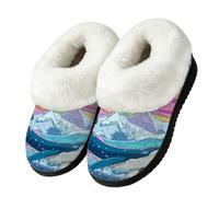 Ivolege Pantofole da donna a forma di balena con montagne | Pantofole soffici, pantofole antiscivolo e chiuse in memory foam, lavabili in lavatrice, comode pantofole per interni ed