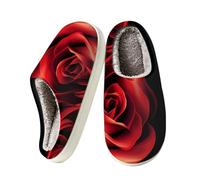Ivolege Pantofole per la casa, pantofole da donna con fiore rosa rossa | Memory Foam Slip On Slipper Accogliente Caldo Comodo Antiscivolo Casa Scarpe Da Camera Da Letto
