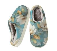 Ivolege Pantofole per la casa, pantofole da donna retrò Teal Magnolia | Memory Foam Slip On Slipper Accogliente Caldo Comodo Antiscivolo Casa Scarpe Da Camera Da Letto