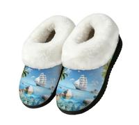 Ivolege Ship & Ocean Scene House Pantofole da donna | Pantofole soffici, pantofole antiscivolo e chiuse in memory foam, lavabili in lavatrice, comode pantofole per interni ed