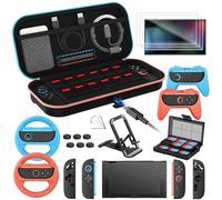 iVoler 21 in 1 Kit di Accessori per Nintendo Switch 2 - Include Custodia di Ricarica, Cover Protettiva, Pellicole Protettive, Volanti, Impugnature, Supporto, Custodia per Schede di Gioco, ecc - Nero
