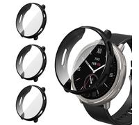 iVoler 3 Pezzi Clear Cover con Pellicola Protettiva per Amazfit Active 2 (Round Edition), Copertura Completa Custodia Anti-Graffio Ultra Sottile Morbida TPU Case, Nero