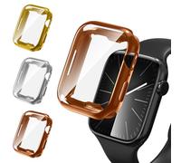 iVoler 3 Pezzi Clear Cover con Pellicola Protettiva per Apple Watch 41mm Series 9 8 7, Copertura Completa Custodia Anti-Graffio Ultra Sottile Morbida TPU Case, Oro + Argento + Oro Rosa