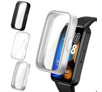 iVoler 3 Pezzi Clear Cover con Pellicola Protettiva per Huawei Band 10 9 8, Copertura Completa Custodia Anti-Graffio Ultra Sottile Morbida TPU Case, Trasparente + Nero + Argento