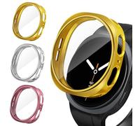 iVoler 3 Pezzi Clear Cover con Pellicola Protettiva per Samsung Galaxy Watch 8 44mm, Copertura Completa Custodia Anti-Graffio Ultra Sottile Morbida TPU Case, Oro + Argento + Rosa
