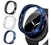 iVoler 3 Pezzi Clear Cover con Pellicola Protettiva per Samsung Galaxy Watch 9/8 40mm, Copertura Completa Custodia Anti-Graffio Ultra Sottile Morbida TPU Case, Trasparente + Nero + Blu