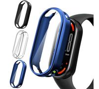 iVoler 3 Pezzi Clear Cover con Pellicola Protettiva per Xiaomi Smart Band 10, Copertura Completa Custodia Anti-Graffio Ultra Sottile Morbida TPU Case, Trasparente + Nero + Blu