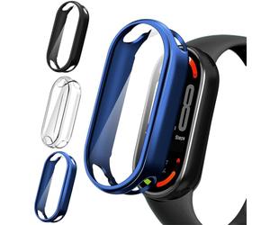 iVoler 3 Pezzi Clear Cover con Pellicola Protettiva per Xiaomi Smart Band 10, Copertura Completa Custodia Anti-Graffio Ultra Sottile Morbida TPU Case, Trasparente + Nero + Blu
