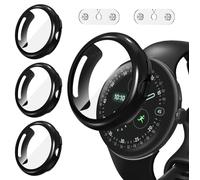 iVoler 3 Pezzi Cover con Pellicola Protettiva e Ausilio di Ricarica per Google Pixel Watch 4 45mm, Copertura Completa Custodia Anti-Graffio Ultra Sottile Morbida TPU Case, Nero