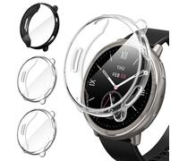 iVoler 3 Pezzi Cover con Pellicola Protettiva per Amazfit Active 2 (Round Edition) (Non per Square Edition), Copertura Completa Custodia Anti-Graffio Sottile Morbida TPU Case, 2 Trasparente + 1 Nero