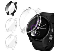 iVoler 3 Pezzi Cover con Pellicola Protettiva per Garmin Vivoactive 3 Music (Non per Garmin Vivoactive 3), Copertura Completa Custodia Anti-Graffio Sottile Morbida TPU Case, 2 Trasparente + 1 Nero