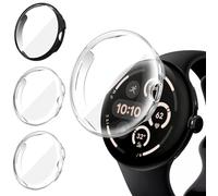 iVoler 3 Pezzi Cover con Pellicola Protettiva per Google Pixel Watch 3 45mm (Non per Pixel Watch 3 41mm), Copertura Completa Custodia Anti-Graffio Sottile Morbida TPU Case, 2 Trasparente + 1 Nero