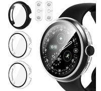iVoler 3 Pezzi Cover con Vetro Temperato e Ausilio di Ricarica per Google Pixel Watch 4 41mm, Copertura Completa Pellicola Protettiva Custodia Antiurto Anti-Graffio Rigida Case, 2 Trasparente + 1 Nero