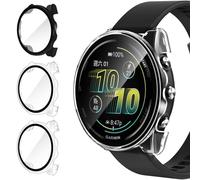 iVoler 3 Pezzi Cover con Vetro Temperato per Garmin Forerunner 570 47mm, Copertura Completa Pellicola Protettiva Custodia Antiurto, Sottile Anti-Graffio Rigida Bumper Case, 2 Trasparente + 1 Nero