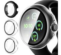 iVoler 3 Pezzi Cover con Vetro Temperato per Google Pixel Watch 3 45mm, Copertura Completa Custodia Rigida PC, HD Clear Pellicola Protettiva Anti-Graffio Case, 2 Trasparente + 1 Nero