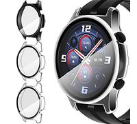 iVoler 3 Pezzi Cover con Vetro Temperato per Honor Watch GS 4 / Honor Watch GS 3, Copertura Completa Custodia Rigida PC, HD Clear Pellicola Protettiva Anti-Graffio Case, 2 Trasparente + 1 Nero