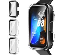 iVoler 3 Pezzi Cover con Vetro Temperato per Huawei Band 10 / Huawei Band 9 / Huawei Band 8, Copertura Completa Custodia Rigida PC, Clear Pellicola Protettiva Anti-Graffio Case, 2 Trasparente + 1 Nero