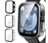 iVoler 3 Pezzi Cover con Vetro Temperato per Huawei Watch Fit 3, Copertura Completa Custodia Rigida PC, HD Clear Pellicola Protettiva Anti-Graffio Case, 2 Trasparente + 1 Nero