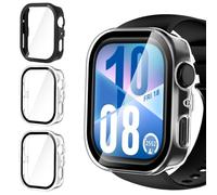 iVoler 3 Pezzi Cover con Vetro Temperato per Huawei Watch Fit 4, Copertura Completa Pellicola Protettiva Custodia Antiurto, Ultra Sottile Anti-Graffio Rigida Bumper Case, 2 Trasparente + 1 Nero