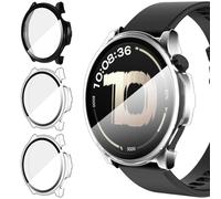 iVoler 3 Pezzi Cover con Vetro Temperato per Oneplus Watch Lite/Oppo Watch S, Copertura Completa Pellicola Protettiva Custodia Antiurto, Sottile Anti-Graffio Rigida Case, 2 Trasparente + 1 Nero