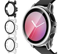 iVoler 3 Pezzi Cover con Vetro Temperato per Samsung Galaxy Watch Active 2 40mm, Copertura Completa Custodia Rigida PC, HD Clear Pellicola Protettiva Anti-Graffio Case, 2 Trasparente + 1 Nero