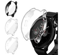 iVoler 3 Pezzi HD Clear Cover con Pellicola Protettiva per Amazfit GTR 4, Copertura Completa Custodia Anti-Graffio Ultra Sottile Morbida TPU Case, 2 Trasparente + 1 Nero