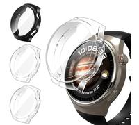 iVoler 3 Pezzi HD Clear Cover con Pellicola Protettiva per Huawei Watch 4 Pro, Copertura Completa Custodia Anti-Graffio Ultra Sottile Morbida TPU Case, 2 Trasparente + 1 Nero