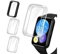 iVoler 3 Pezzi HD Clear Cover con Pellicola Protettiva per Huawei Watch Fit 2, Copertura Completa Custodia Anti-Graffio Ultra Sottile Morbida TPU Case, 2 Trasparente + 1 Nero