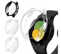 iVoler 3 Pezzi HD Clear Cover con Pellicola Protettiva per Samsung Galaxy Watch 5/4 44mm, Copertura Completa Custodia Anti-Graffio Ultra Sottile Morbida TPU Case, 2 Trasparente + 1 Nero