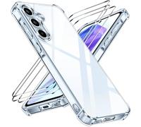 iVoler Anti Ingiallimento Chiaro Cover per Samsung Galaxy A55 5G con 3 Pezzi Vetro Temperato, Custodia Antiurto Trasparente per Assorbimento Degli Urti con Paraurti in TPU Morbido Sottile Case