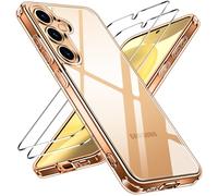 iVoler Anti Ingiallimento Chiaro Cover per Samsung Galaxy S24 5G con 2 Pezzi Pellicola Vetro Temperato, [Antiurto di Grado Militare] Custodia Trasparente Sottile Case (Arancione Rosa)