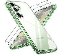 iVoler Anti Ingiallimento Chiaro Cover per Samsung Galaxy S24 5G con 2 Pezzi Pellicola Vetro Temperato, [Antiurto di Grado Militare] Custodia Trasparente Sottile Case (Verde)