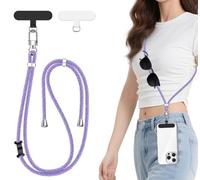 ivoler Cordino per Cellulare Universale con 2 pezzi Patch, Regolabile e Rimovibile Cordino Tracolla per Telefono, Adatto per iPhone Samsung Xiaomi e Qualsiasi Custodie per Smartphone -Viola Arcobaleno