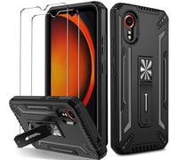 iVoler Cover con Cavalletto per Samsung Galaxy Xcover 7 con 2 Pezzi Vetro Temperato, [Protezione Antiurto di Grado Militare] Custodia, Rigida PC Antigraffio Anti-Impronte Protettiva Case, Nero