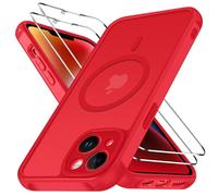 iVoler Cover Magnetica per iPhone 14 5G con 2 Pezzi Pellicola Vetro Temperato, [Compatibile con MagSafe] Custodia Traslucida Opaca Sottile Anti-Impronte MagSafe Case, Rosso Profondo